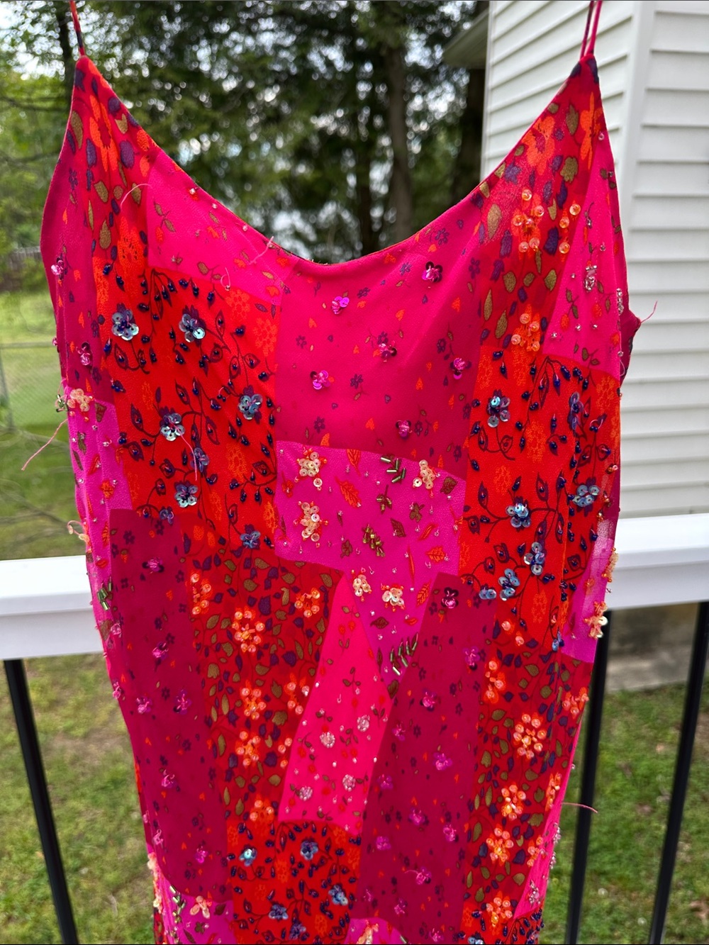 Lillie Rubin Hot Pink & Red Sequin Maxi Slip Dress vintage - Picture 5 of 12